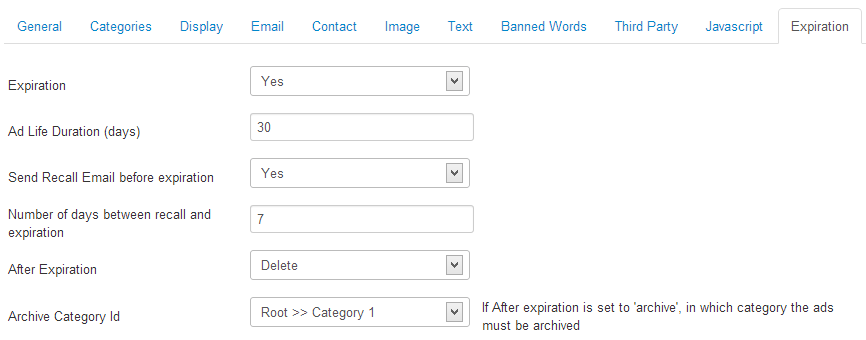 Expiration Configuration