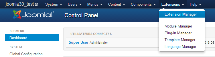 Joomla extension manager