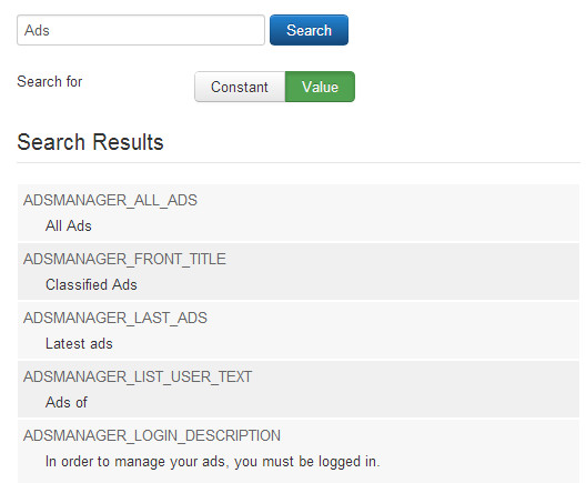 Language override results list